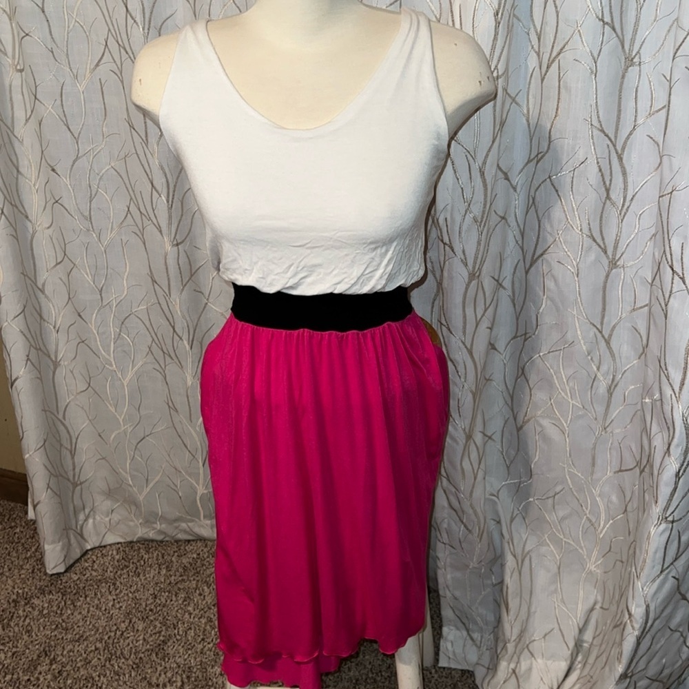 Pink white and black Hi-Lo dress